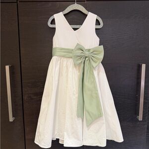 Azazie White Dress with Green Bow for Kids